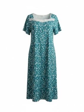 Ekouaer Floral Square-Neck Maxi MuMu Dress - Teal NWT XL
